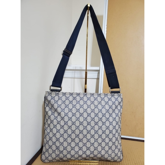GUCCI GG Plus Monogram Medium Flat Messenger Bag Navy - Picture 2 of 13